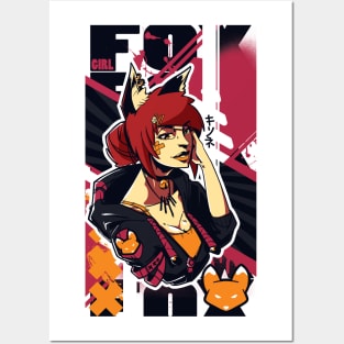 Modern Fox Girl Kitsune Posters and Art